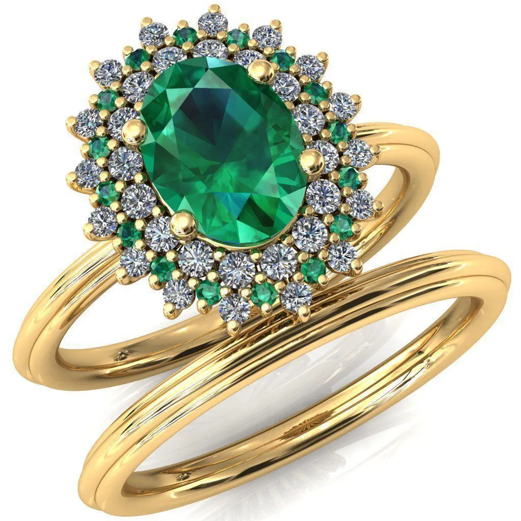Eridanus Oval Emerald Cluster Diamond and Emerald Halo Wedding Ring ver.1