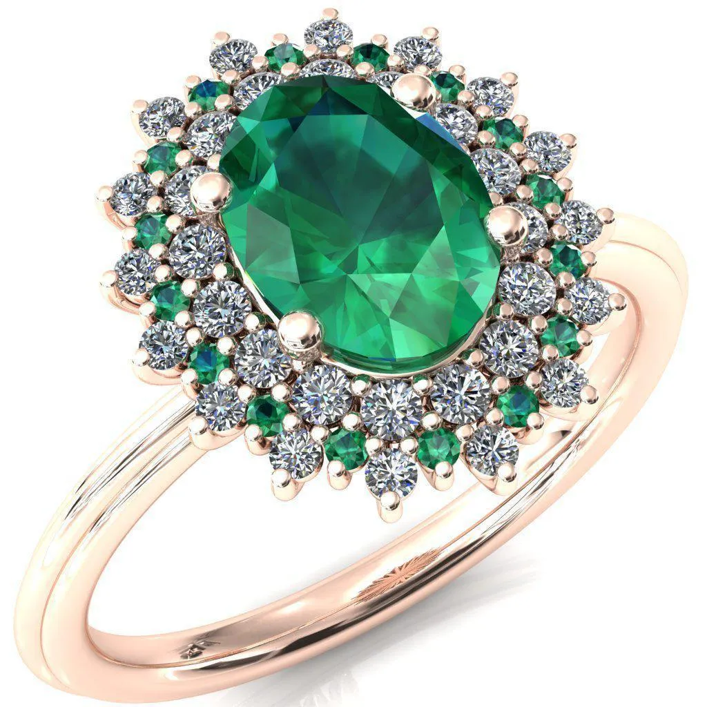 Eridanus Oval Emerald Cluster Diamond and Emerald Halo Wedding Ring ver.1