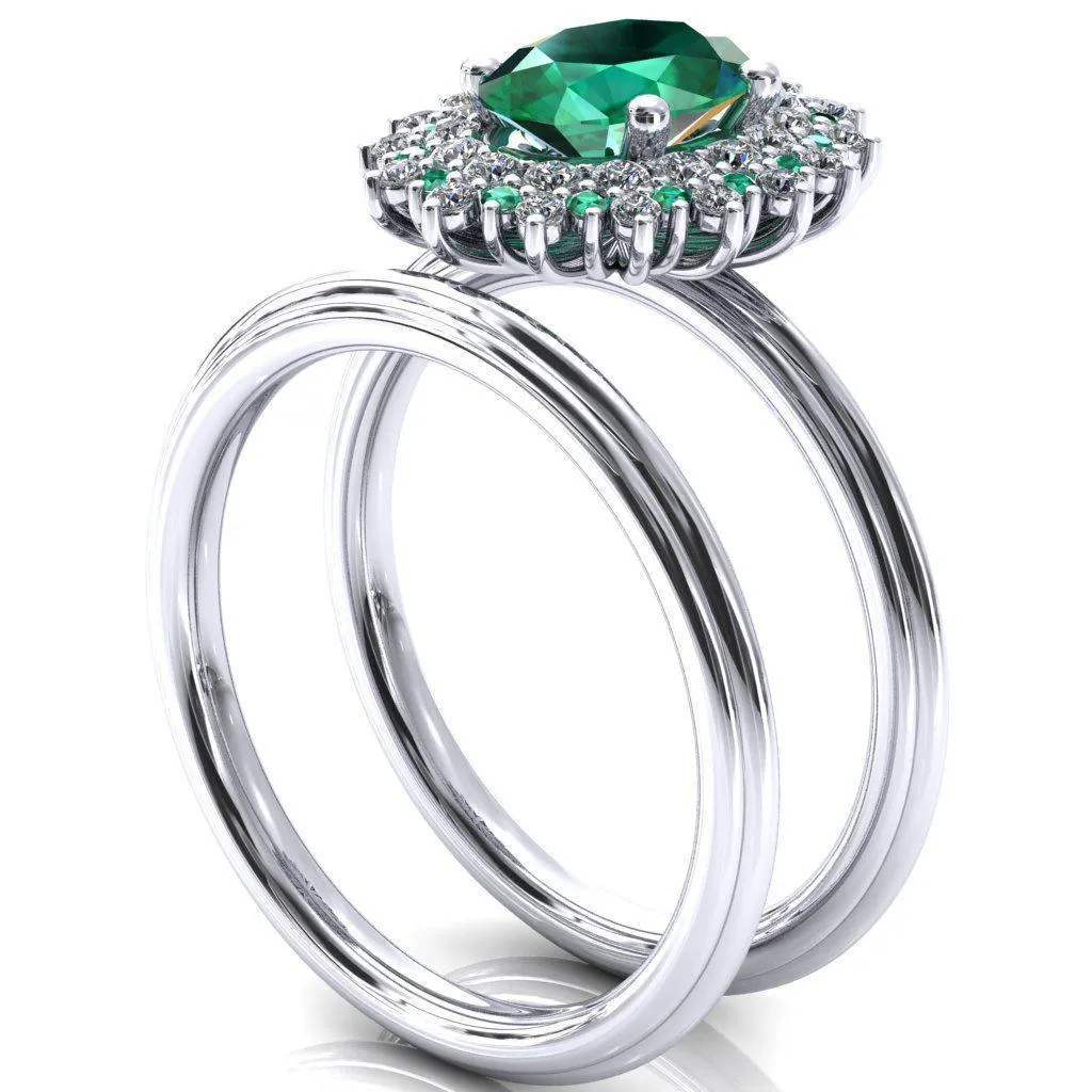 Eridanus Oval Emerald Cluster Diamond and Emerald Halo Wedding Ring ver.1