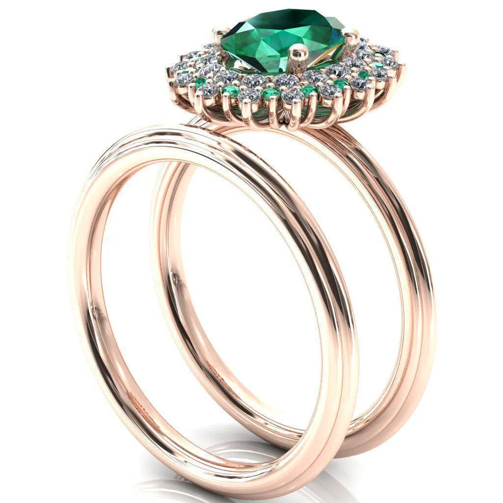 Eridanus Oval Emerald Cluster Diamond and Emerald Halo Wedding Ring ver.1