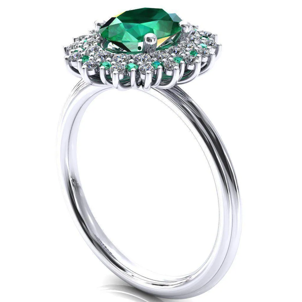 Eridanus Oval Emerald Cluster Diamond and Emerald Halo Wedding Ring ver.1