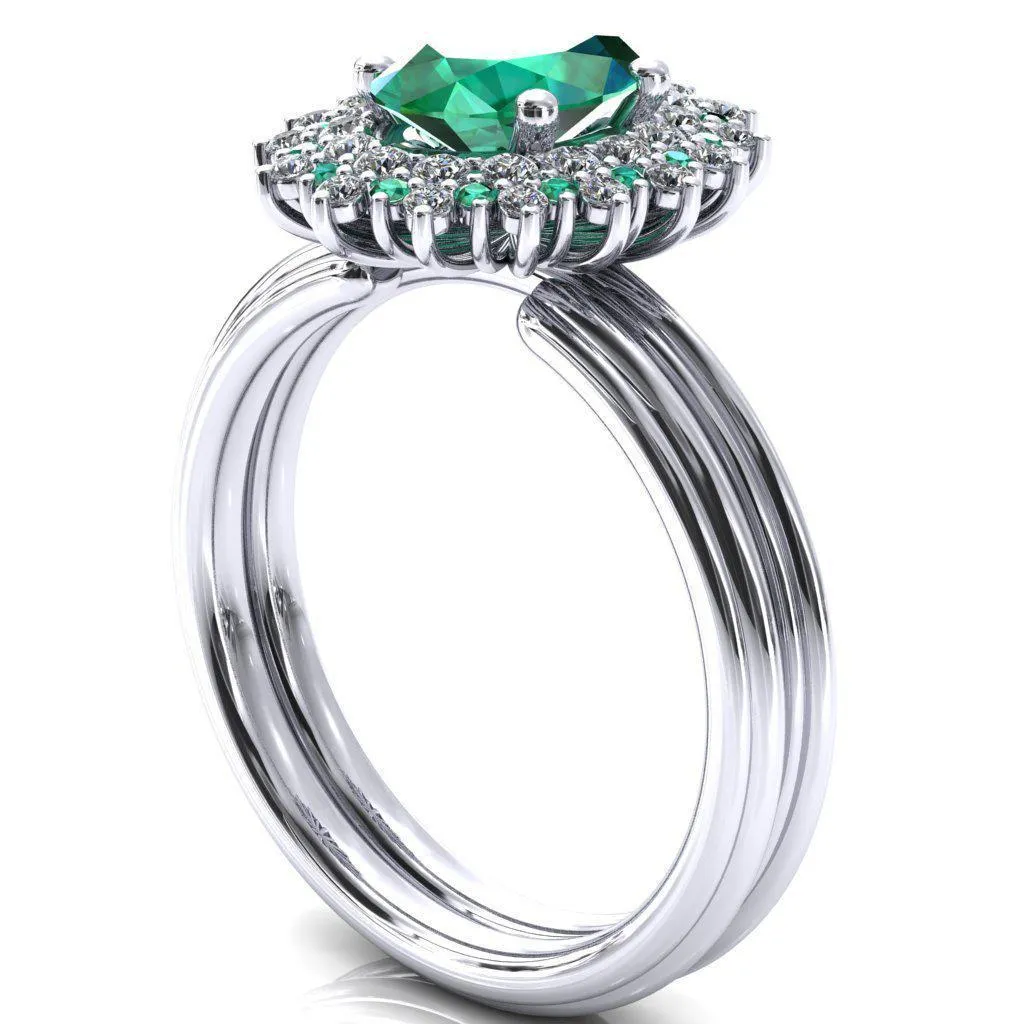 Eridanus Oval Emerald Cluster Diamond and Emerald Halo Wedding Ring ver.1