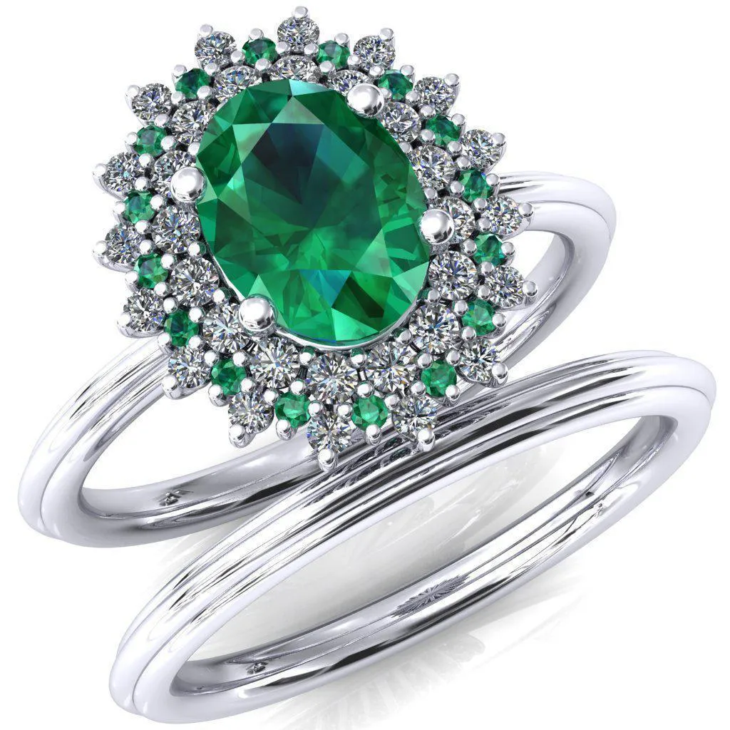 Eridanus Oval Emerald Cluster Diamond and Emerald Halo Wedding Ring ver.1