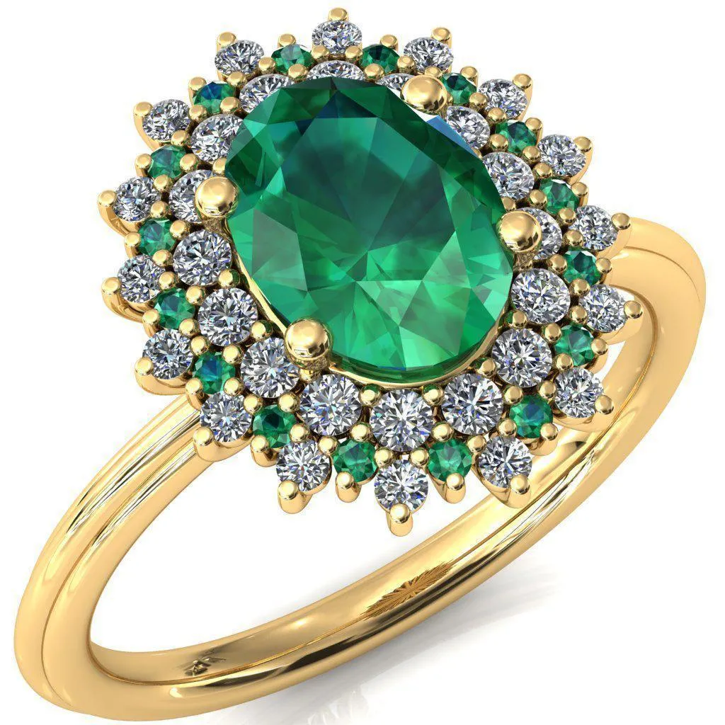 Eridanus Oval Emerald Cluster Diamond and Emerald Halo Wedding Ring ver.1