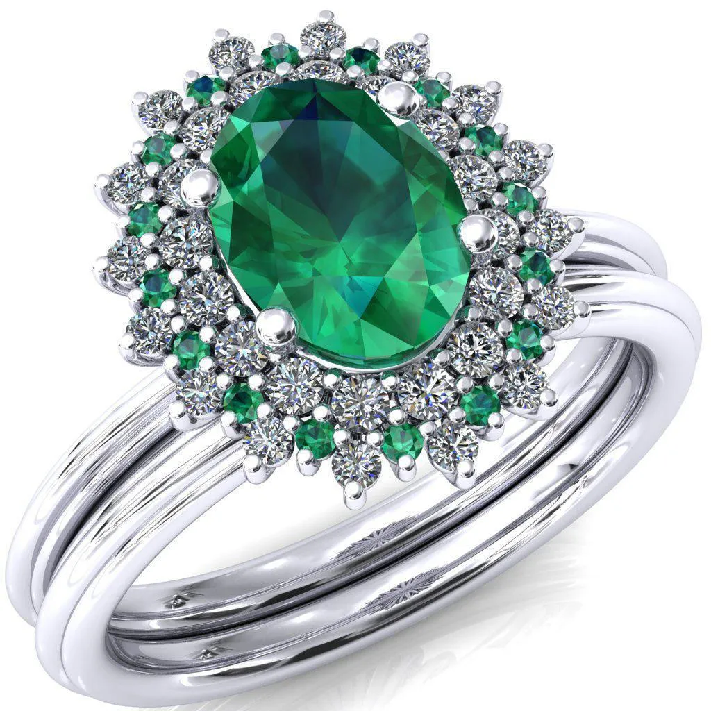 Eridanus Oval Emerald Cluster Diamond and Emerald Halo Wedding Ring ver.1