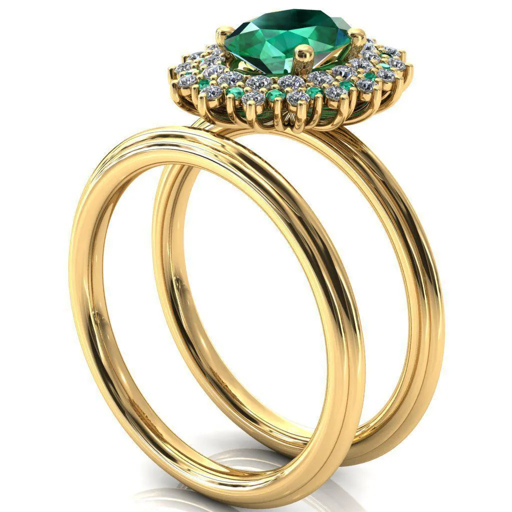 Eridanus Oval Emerald Cluster Diamond and Emerald Halo Wedding Ring ver.1