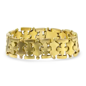 Estate 15K Yellow Gold Victorian Clover & Shield Link Bracelet