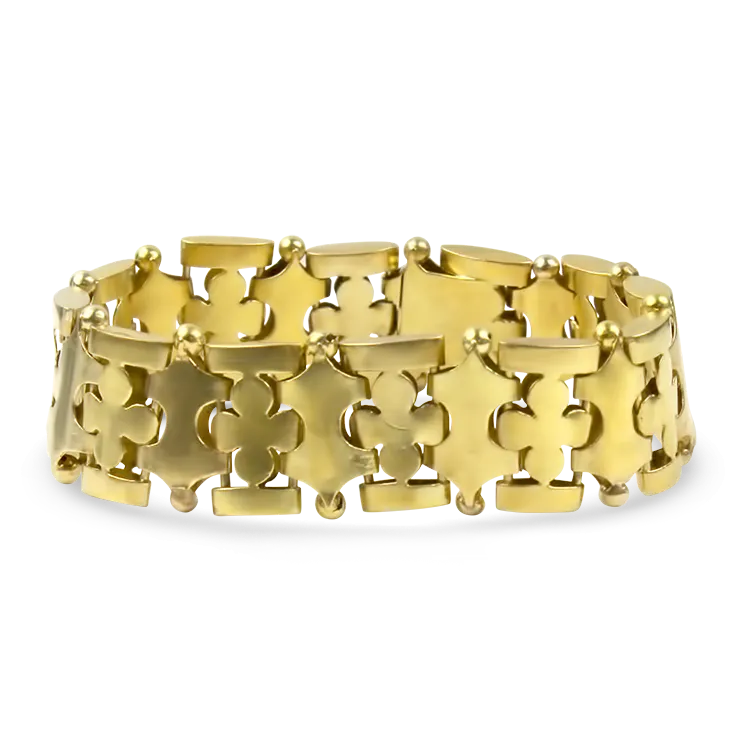 Estate 15K Yellow Gold Victorian Clover & Shield Link Bracelet
