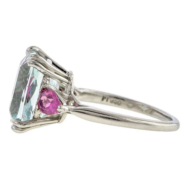 Estate Aquamarine & Pink Tourmaline Ring