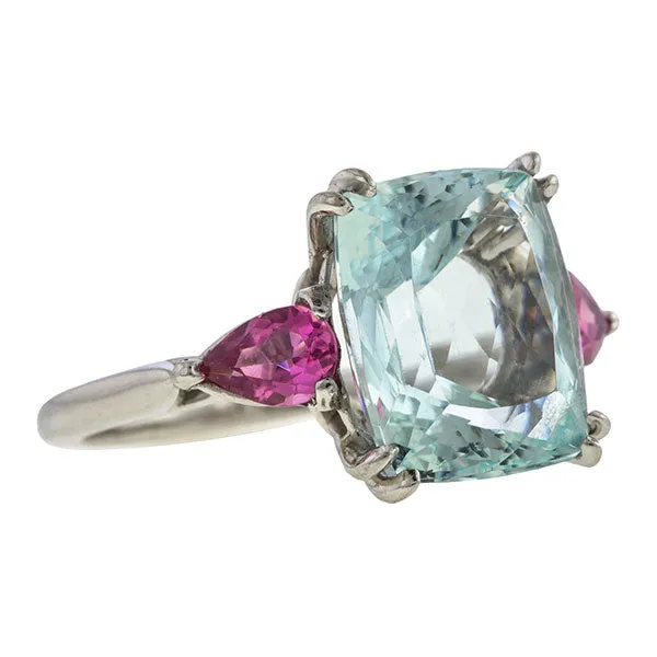 Estate Aquamarine & Pink Tourmaline Ring