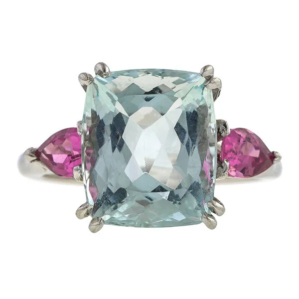 Estate Aquamarine & Pink Tourmaline Ring