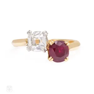 Estate ruby and diamond bypass ring