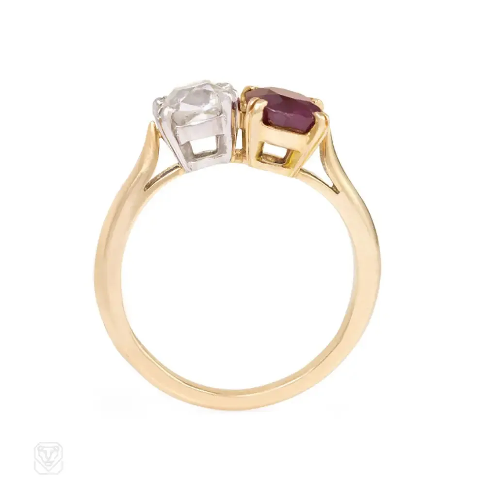 Estate ruby and diamond bypass ring