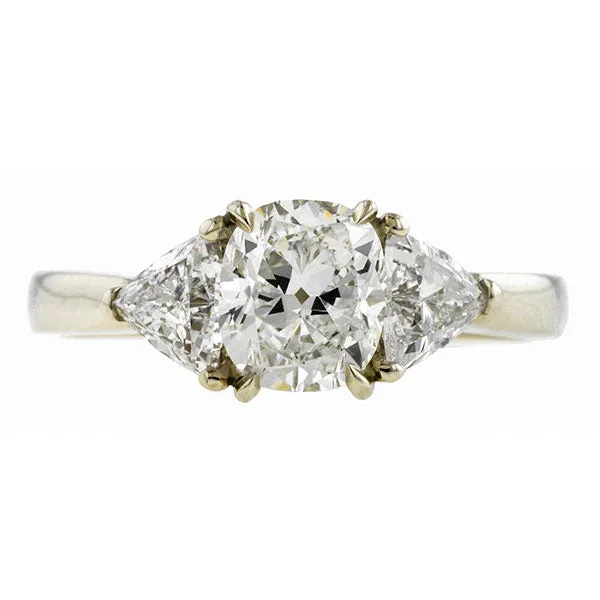 Estate Three Stone Diamond Ring, Cushion cut 1.52ct: