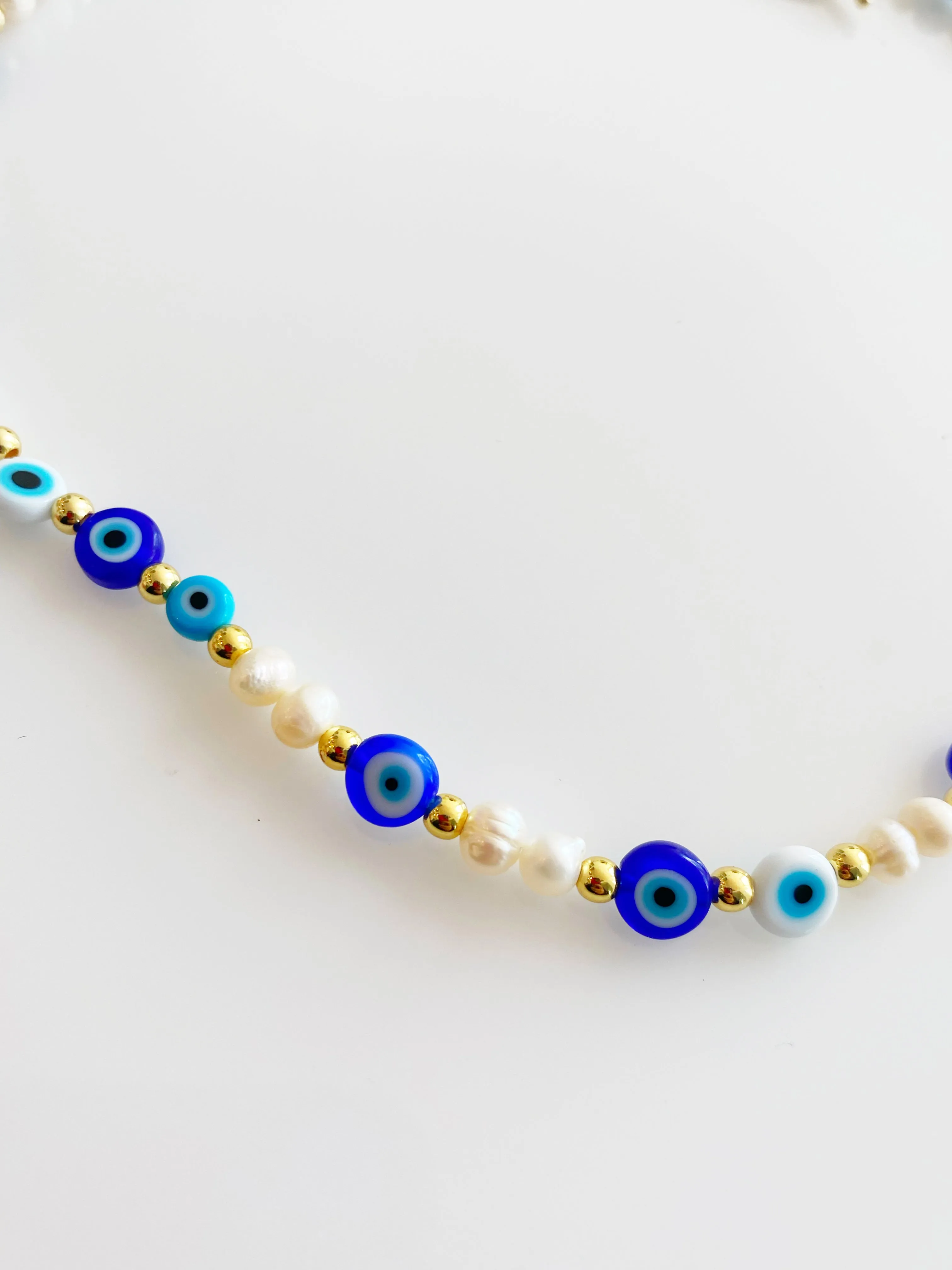 Evil Eye Beaded Fresh Water Pearls Toggle Necklace