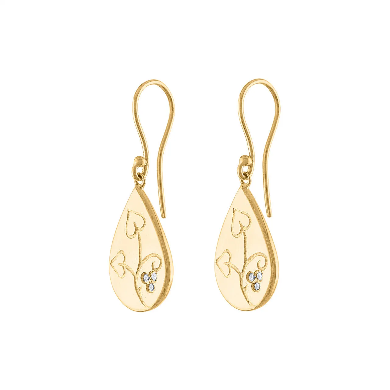 Exquisite Diamond Teardrop Earrings, 14K Yellow Gold Diamond Teardrop Earring, Unique Hand Engraved Diamond Earring