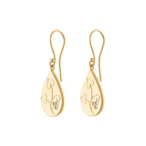 Exquisite Diamond Teardrop Earrings, 14K Yellow Gold Diamond Teardrop Earring, Unique Hand Engraved Diamond Earring