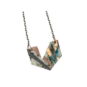 Ezrine Batik Textile Necklace in Olive/White/Blue/Rose-Gold and Blush/Pewter Shimmer