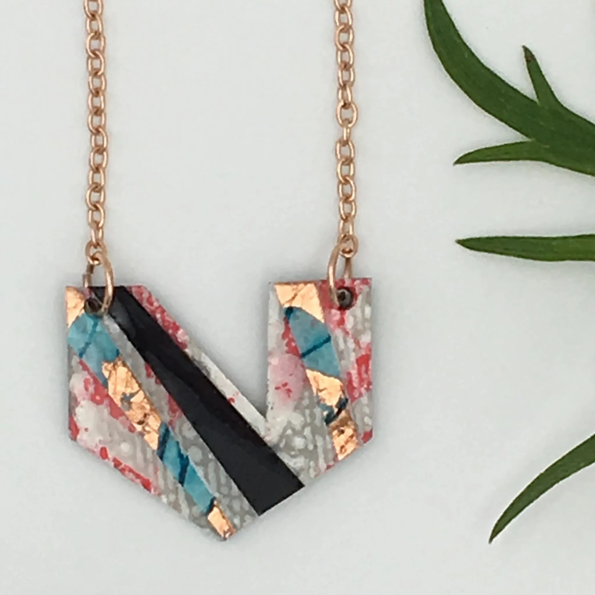 Ezrine Batik Textile Necklace in Pink/Rose-Gold/Blue/Black