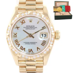 FACTORY MOP Roman Ladies 79258 Rolex DateJust President Diamond 18k Gold Bezel