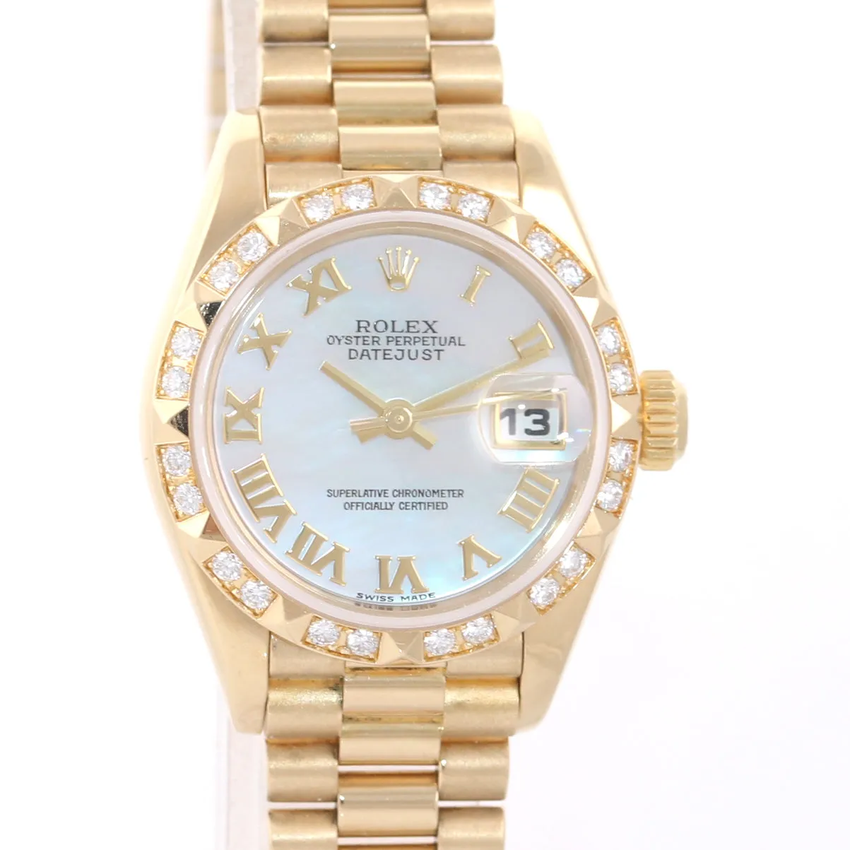 FACTORY MOP Roman Ladies 79258 Rolex DateJust President Diamond 18k Gold Bezel