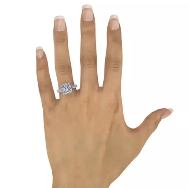 Fana Cushion Halo Round Center Diamond Engagement Ring