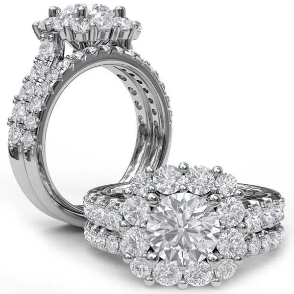 Fana Cushion Halo Round Center Diamond Engagement Ring