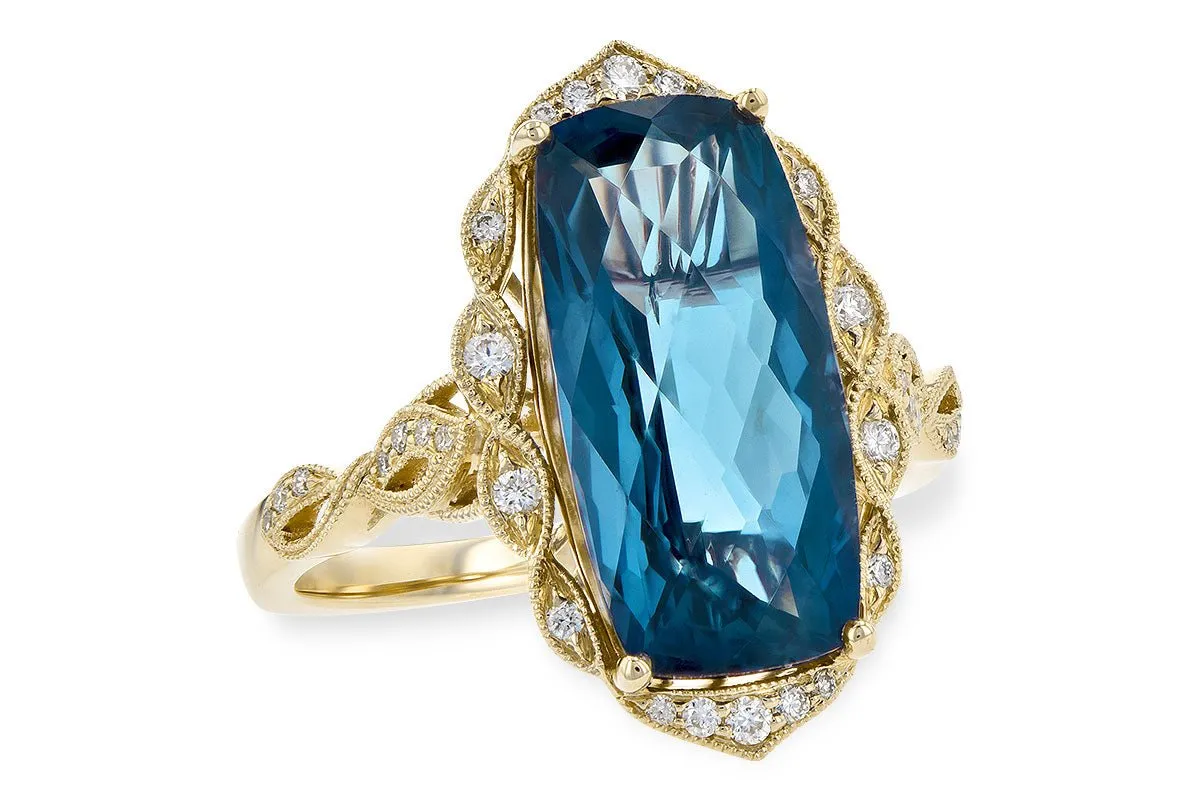 Fancy Cut London Blue Topaz Milgrain Style Ring