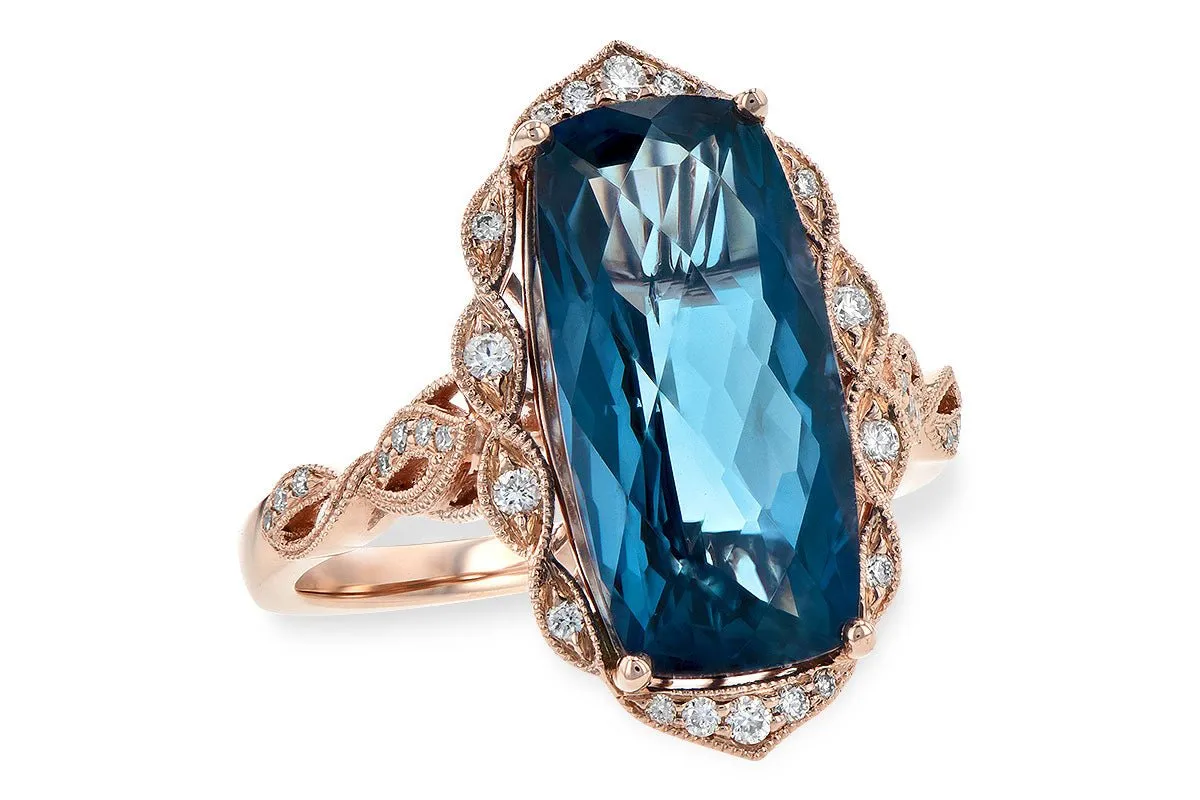 Fancy Cut London Blue Topaz Milgrain Style Ring
