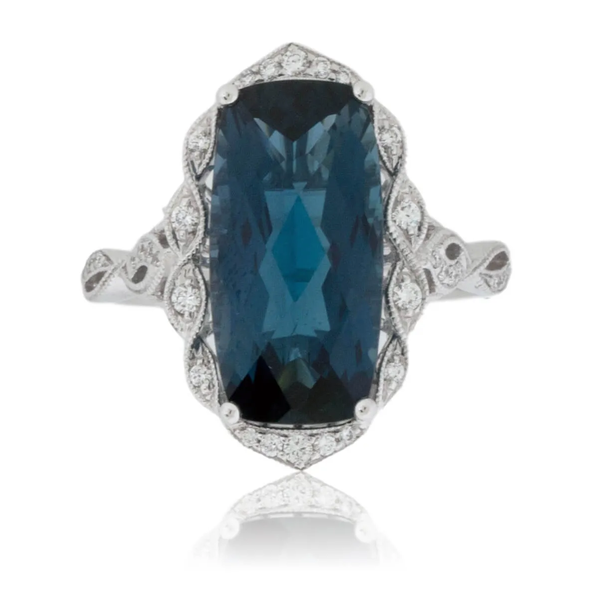 Fancy Cut London Blue Topaz Milgrain Style Ring