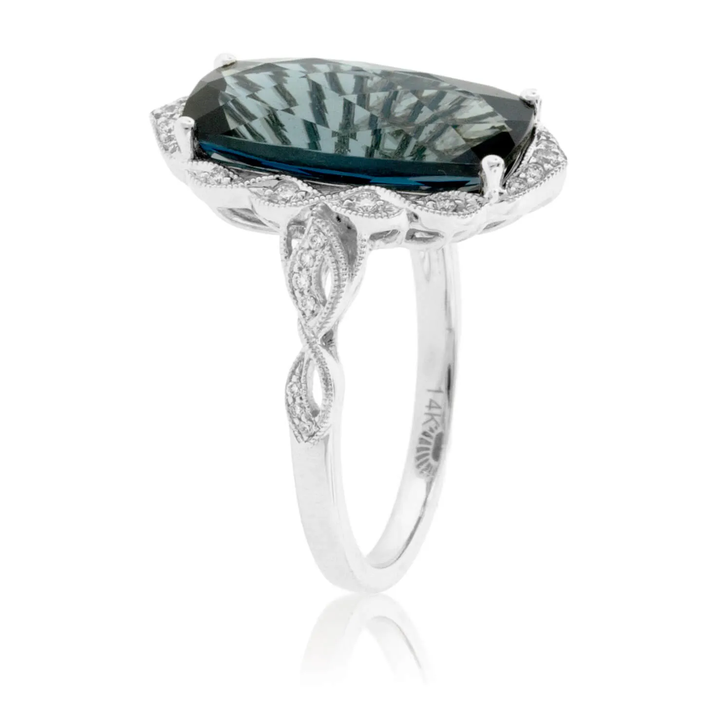 Fancy Cut London Blue Topaz Milgrain Style Ring