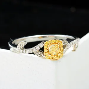 Fancy Yellow Diamond Halo Ring with Leaf Vine Band