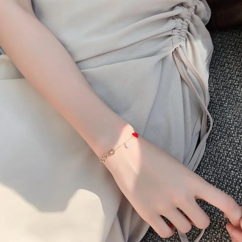 Fashion Sweet Girls Heart Bracelet For Party Hot Trend Chain Female Jewely Korean New Hanging Love Drop Bracelet For Women
