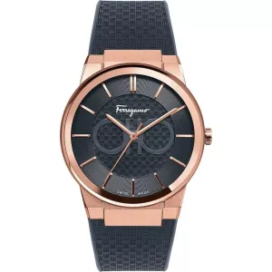 Ferragamo Contemporary Sapphire Black Rubber Strap Black Dial Quartz Watch For Gents - Sfhp00420