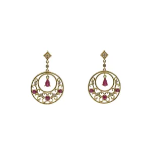 Filigree Ruby and Diamond Disk Earrings