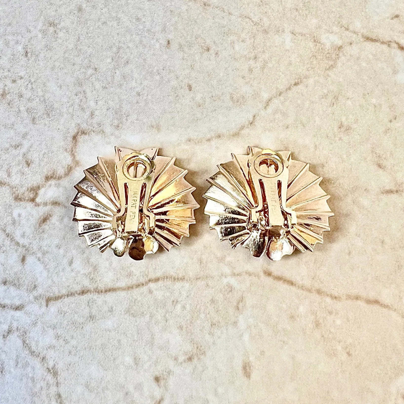 Fine Vintage 1940’s Retro Era Handcrafted 14 Karat Rose Gold Ruby & Diamond Clip-On Earrings