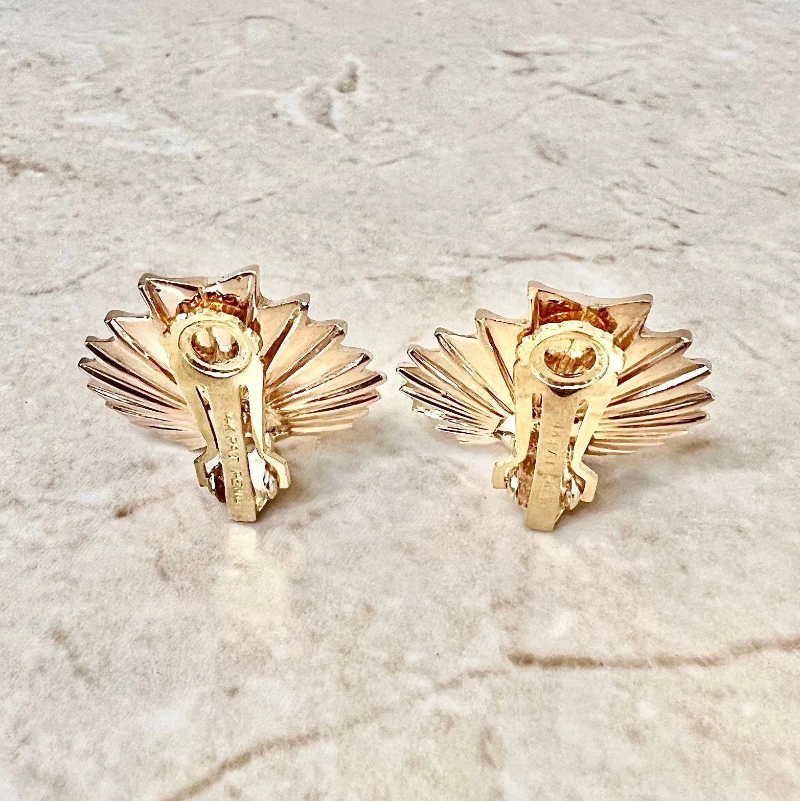 Fine Vintage 1940’s Retro Era Handcrafted 14 Karat Rose Gold Ruby & Diamond Clip-On Earrings