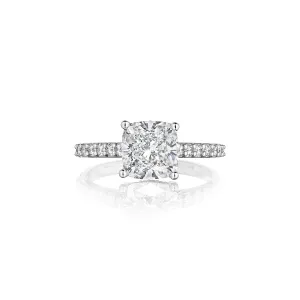 Fink's Exclusive Platinum Cushion Cut Diamond Engagement Ring with Diamond Shank Accents