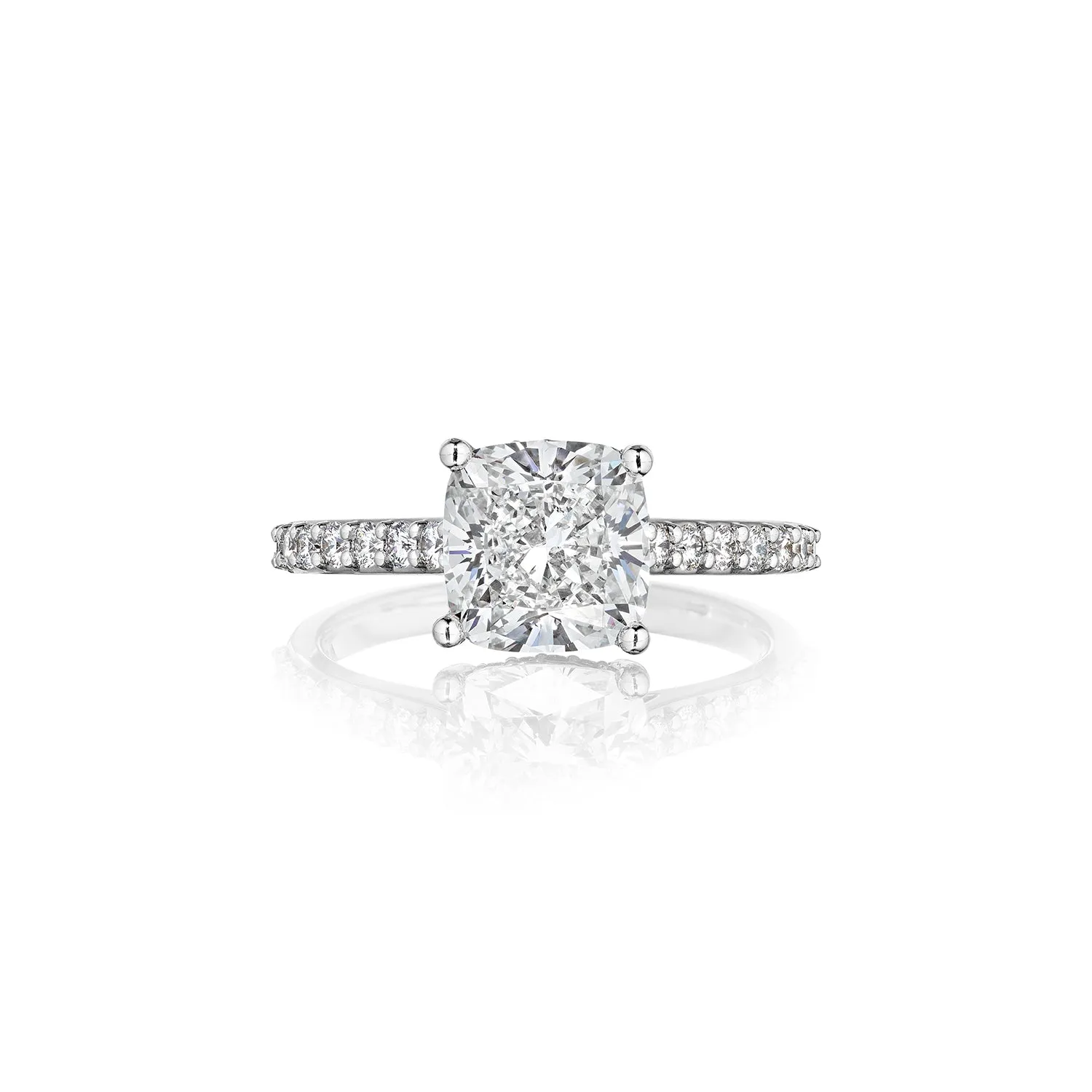 Fink's Exclusive Platinum Cushion Cut Diamond Engagement Ring with Diamond Shank Accents