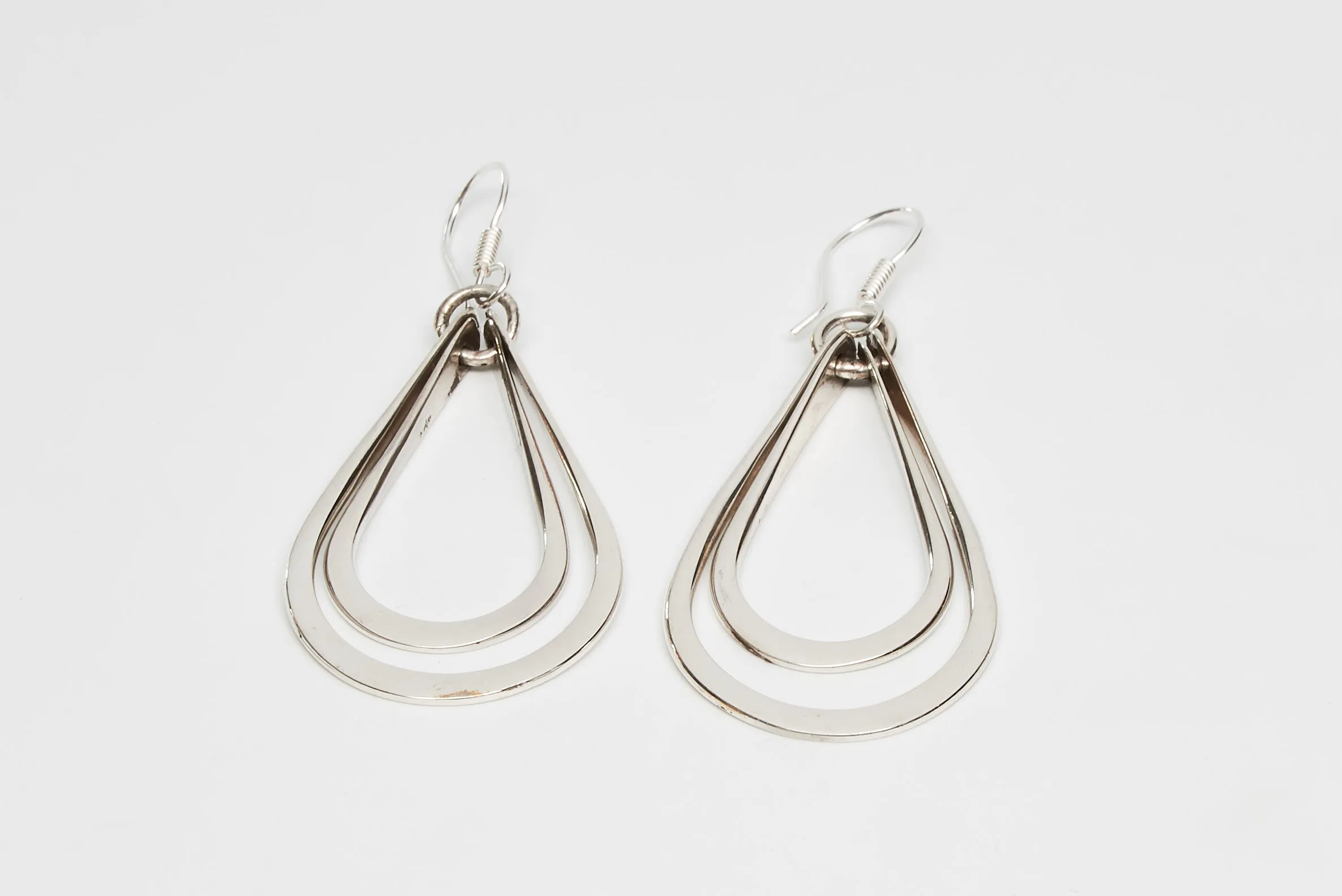 Flat Sterling Silver Double Teardrop Earrings