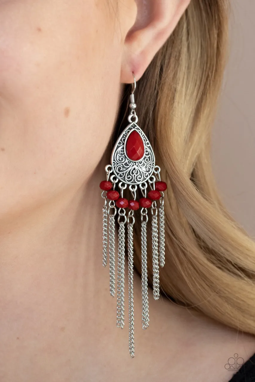 Floating on HEIR Red Paparazzi Earrings
