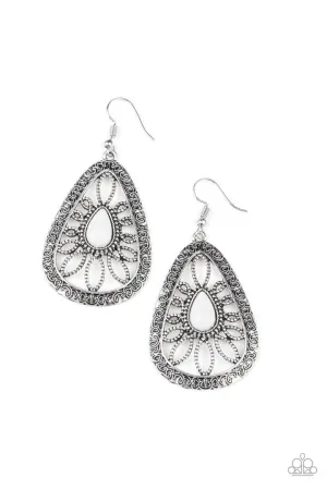 Floral Frill White Paparazzi Earrings