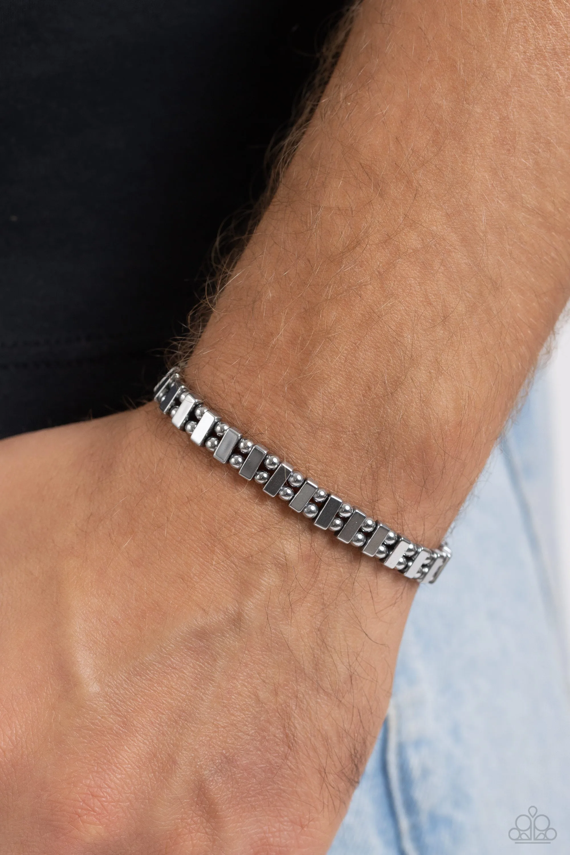Fortune Favors The Fierce - Silver - Link Paparazzi Men's Stretchy Bracelet