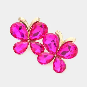 Fuchsia Teardrop Butterfly Pageant Earrings | Prom Earrings |  603257