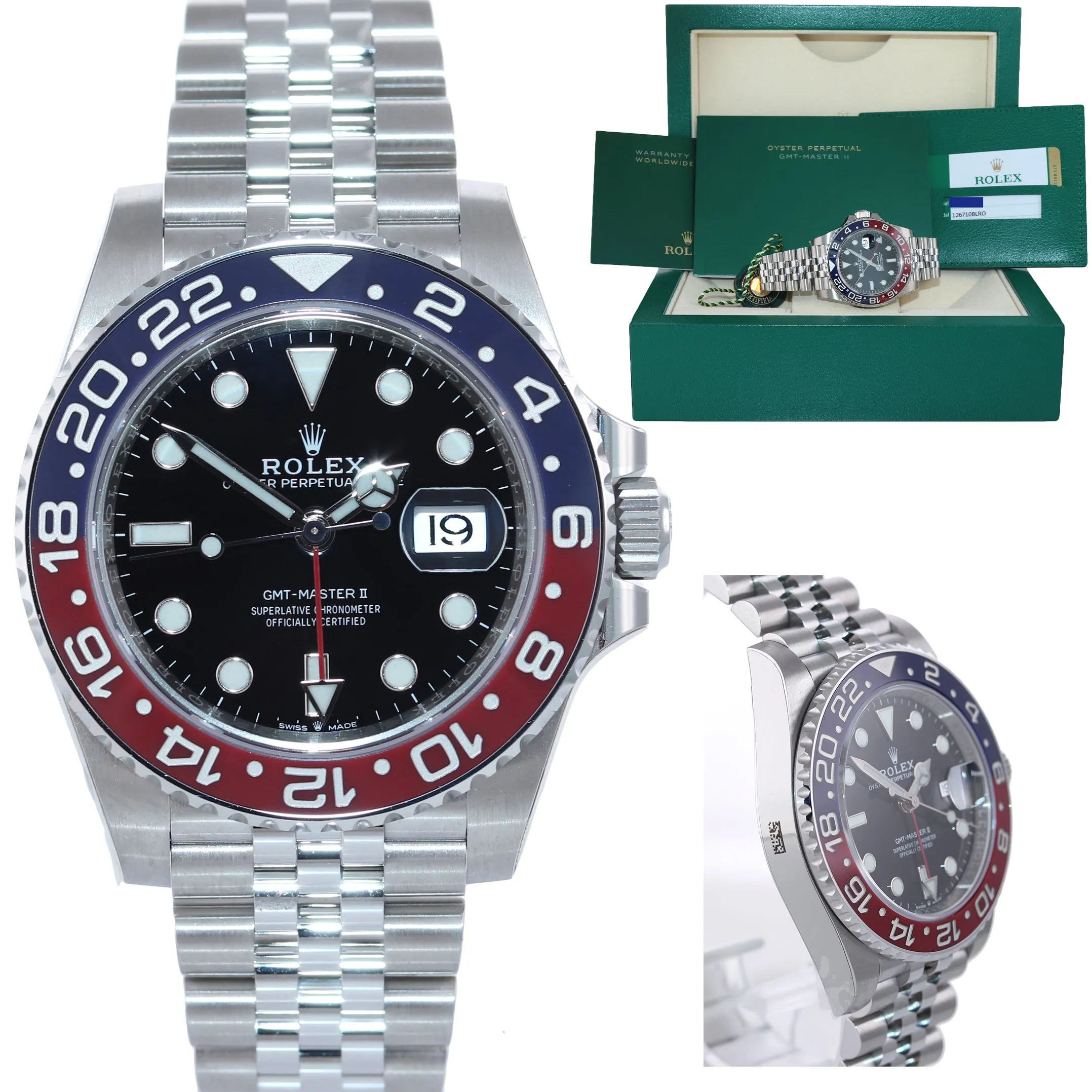 FULLY STICKERED PAPERS Rolex GMT Master PEPSI Blue Jubilee Ceramic 126710 Watch