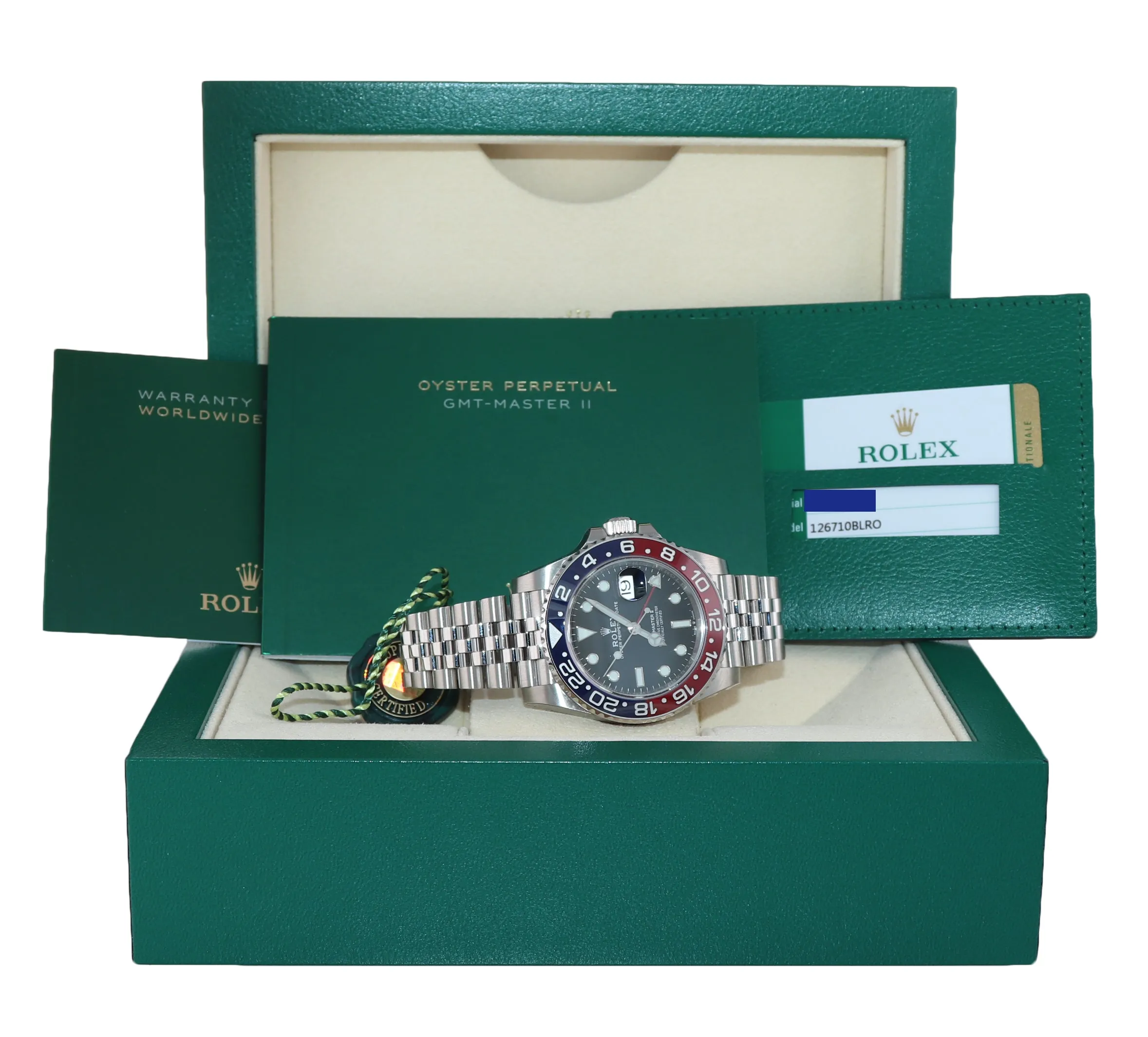 FULLY STICKERED PAPERS Rolex GMT Master PEPSI Blue Jubilee Ceramic 126710 Watch