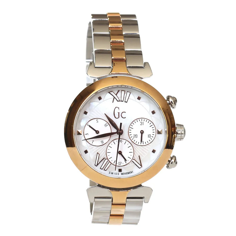 Gc Ladies Watch With 2 Tone Rose Gold/Silver Metal Bracelet And Case With Mop Dial