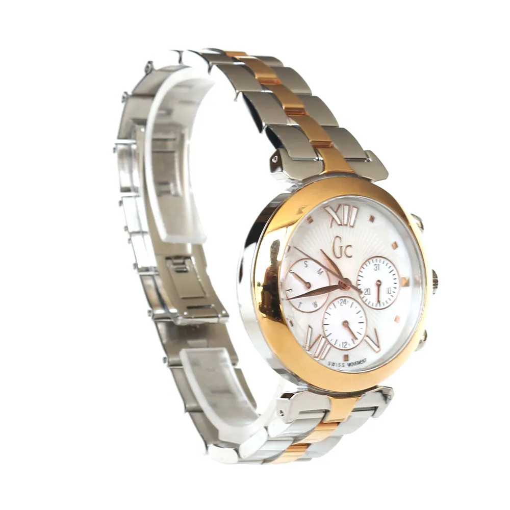 Gc Ladies Watch With 2 Tone Rose Gold/Silver Metal Bracelet And Case With Mop Dial