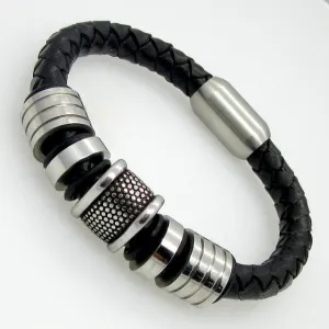 Genuine Leather Bracelet Men Stainless Steel Leather Braid Bracelet With Magnetic Buckle Claps pulseiras masculina