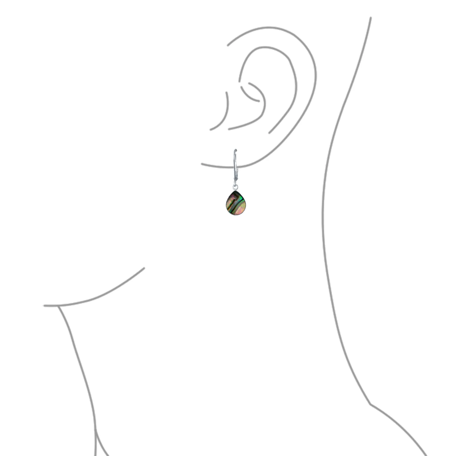 Geometric Iridescent Abalone Shell Teardrop Dangle Earrings Sterling Silver